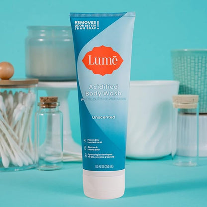 Lume Acidified Body Wash - 24 Hour Odor Control - Removes Odor Better than Soap - Moisturizing Formula - Formulated Without SLS or Parabens - OB/GYN Developed - 8.5 ounce (Unscented)