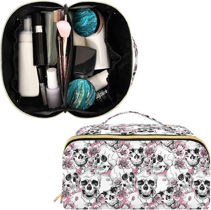 MNSRUU Makeup Organizer Bag, Travel Makeup Bags, Pink Floral Cosmetic Case, Large Capacity, Scratch Resistant, Lightweight