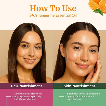 SVA Tangerine Essential Oil – 4 Fl Oz – 100% Natural Tangerine Oil - for Diffuser, Hair Care, Face, Skin Care, Aromatherapy, Scalp and Body Massage, Soap and Candle Making – with Dropper
