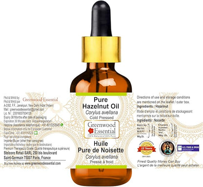 Greenwood Essential Pure Hazelnut Oil (Corylus avellana) with Glass Dropper Cold Pressed 50ml (1.69 oz)