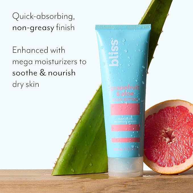 Bliss Body Butter - Grapefruit and Aloe - Maximum Moisture Cream - 6.7 Fl Oz - Body Lotion for Dry Skin - Long-Lasting Moisturizer for Women & Men - Vegan and Cruelty-Free