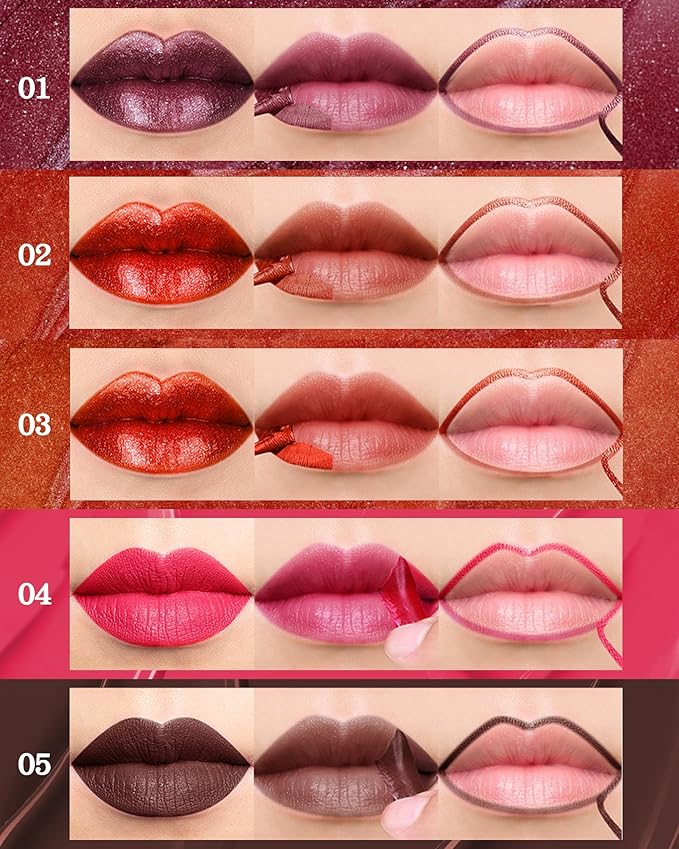 Peel Off Lip Liner Stain, Long Lasting Waterproof Transfer-Proof Lip Tint Stain Peel Off, Non-stick High Pigmented Lip Gloss Lipliner Tattoo, Liquid Tinted Lipstick, Lip Makeup Gift for Women Girl-02