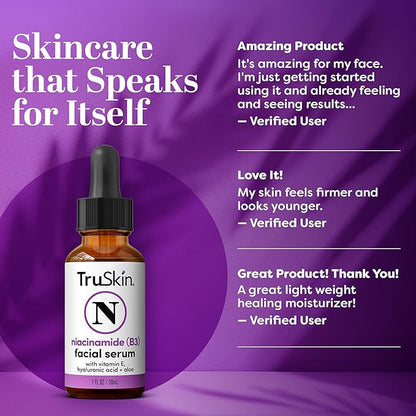 TruSkin (B3) Niacinamide Serum for Face – Minimize Appearance of Pores, Balance Moisture & Tone, Hydrate & Soothe with Hyaluronic Acid, Vitamin E, Aloe & Avocado Oil, 1 fl oz