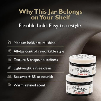 Styling Paste – Medium Hold with Flexible Control and Natural Shine – Enriched with Beeswax & Pro-Vitamin B5 – 3.4 oz (2-pack, Tobacco Vanilla)