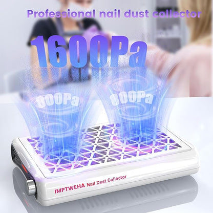Nail dust collector. 1600PA powerful suction dust collector nail tech. Vacuum Fan Dust Collector with LED display includes 30 sheets of filter paper, suitable for nail salons and home manicures