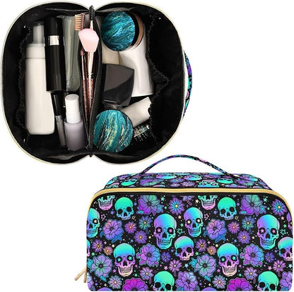 Makeup Organizer Bag, Funny Skulls Travel Makeup Bags Makeup Vanity Case Large Capacity Rhombus Cosmetic Toiletry Bag for Girl Women Ladies
