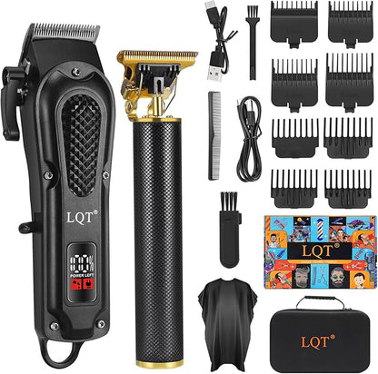 LQT® Men's Professional Hair Clippers Kit，Cordless & Corded Barber Clippers Set，Grooming Rechargeable Beard Trimmer with Adjustable Blade