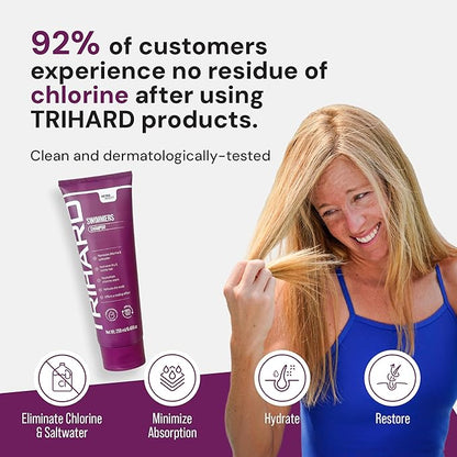 TRIHARD Chlorine Removal Swim Shampoo, Cleanse and Hydrate Hair from Pool and Ocean, Post Swim Chlorine and Hard Water Hair Protection (Pack of 2)
