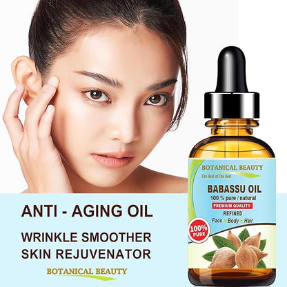 Botanical Beauty BABASSU OIL 100% Pure Natural REFINED Cold-Pressed Carrier Oil 1 Fl oz 30 ml for Face, Skin, Body, Hair, Lip, Nails. Rich in Vitamin E, Vitamin C