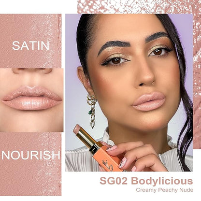 Oulac Beige Nude Satin Lipstick Set - Matte Lip Base, Full Coverage Lip Color, Satin Matte Finish, Cream Texture, Hydrating, Infused with Hyaluronic Acid, 4g*3 SG01+SG02+SG04