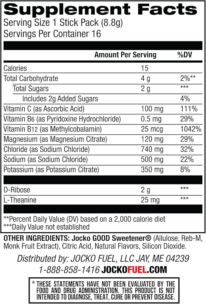 Jocko Fuel Hydrate Electrolytes Powder Packets Low Sugar - Hydration Amplifier Packets for Recovery, Dehydration, & Exercise - with Vitamins B6, B12 & C (16 Packets) Fruit Punch