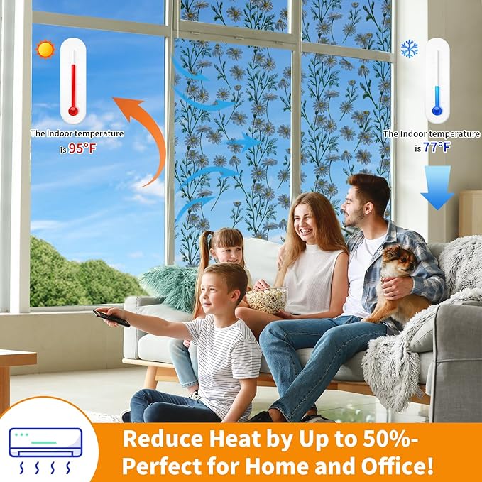 One Way Privacy Film, Window Tint for Home,Daytime Reflective, Anti UV Static Cling Sliding Door Coverings No Glue Garage Solar Paper (Silver -Daisy, 23.6 x 78.7 in)