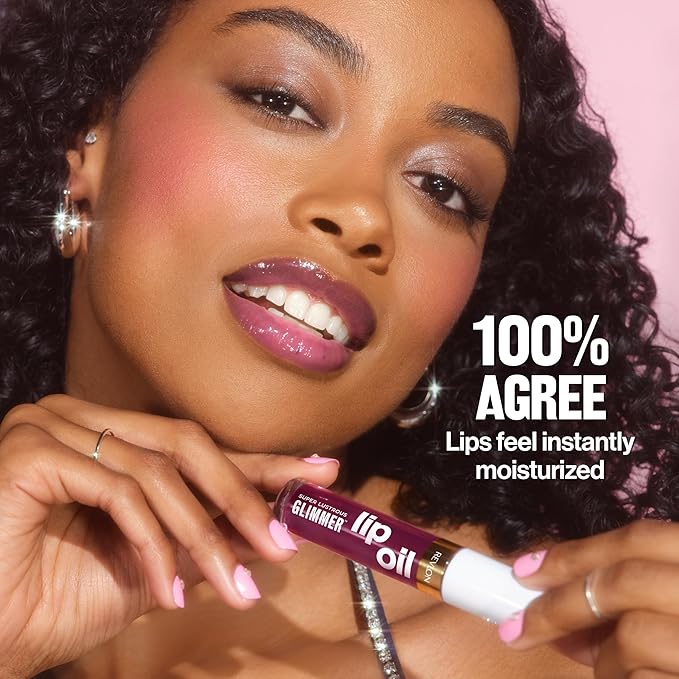 REVLON Super Lustrous Glimmer Lip Oil, Moisturizing & Tinted, Shiny Finish, Made with Plant-Based Squalane, 005 Vio-lit, 0.13 fl oz