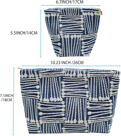 2 Pcs Makeup Bags, Large Cosmetic Bag Travel Toiletry Bag Organizer for Women, Embroidery Craft, Stripe Makeup Bag Small Cosmetic Pouch Purse with Zipper Gifts for Girls Teen