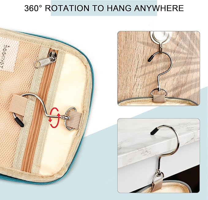 Hanging Travel Toiletry Bag for Women and Men, 6 Organizer Compartments, Large Toiletries essentials, Bathroom Cosmetic Accessories, Water-resistant Makeup Bag, Holds Full-Size Shampoo, Blue