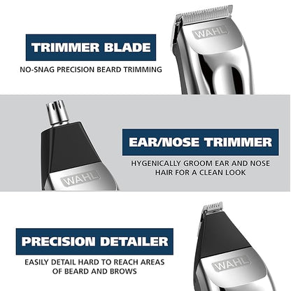 Wahl USA Rechargeable Lithium Ion All in One Beard Trimmer for Men with Detail and Ear & Nose Hair Trimmer Attachment – Model 9854-600B