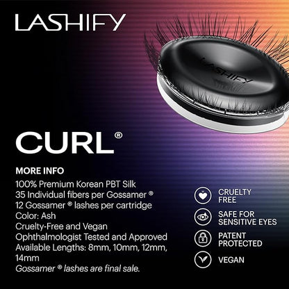 Lashify Curl 14mm Gossamer Eyelash Extensions Refill, Ash Color, DIY False Lashes for a Natural Look