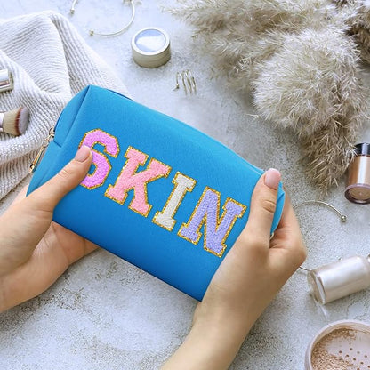 Sanwuta 9 Pcs Makeup Bags Bulk PU Double Zippers Cosmetic Bag Makeup Toiletry Christmas Small Pouch Portable Travel Organizers Case for Women Bridesmaid Party End of The Year(Blue)