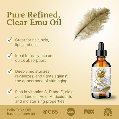 Bella Terra Oils Clear Emu Oil for Hair and Skin – 1gallon, Highly Absorbable, Moisturizing, Non-Greasy, Revitalizing