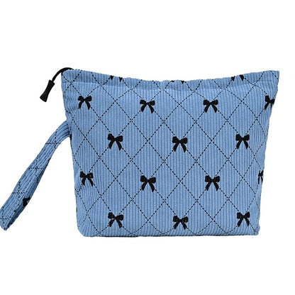Small Cosmetic Bag set for Women Corduroy Makeup Bag with Interior Pocketes Cute Corduroy Makeup Pouches Women Small Toiletry Bag (Blue Bowknot)
