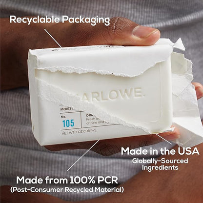 MARLOWE. No. 105 Bar Soap for Men 7 oz (6 Bars) Moisturizing Body Soap, Nourishing & Refreshing with Natural Extracts, Shea Butter, Olive Oil & Green Tea Extracts, Original Sage & Fir Scent