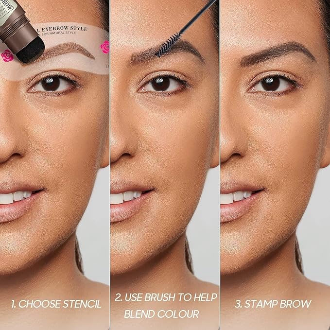 Eyebrow Stamp Stencil Kit - Eyebrow Powder with Brush Long-Lasting & Waterproof Brow Shaping Kit with 24 Reusable Thin & Thick Eyebrow Stencils for Natural Eyebrow Color (Dark Brown)