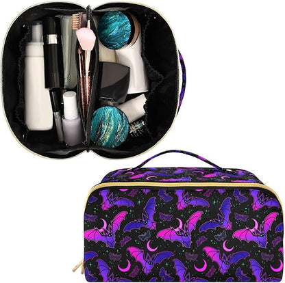 Makeup Organizer Bag, Purple Bat Gothic Travel Makeup Bags Makeup Vanity Case Large Capacity Rhombus Cosmetic Toiletry Bag for Girl Women Ladies