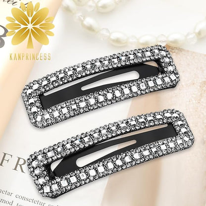 Rhinestone and Crystal Hair Clips 2-Pack, Sparkly Barrettes & Elegant Bling Accessories for Women & Girls(Set5)