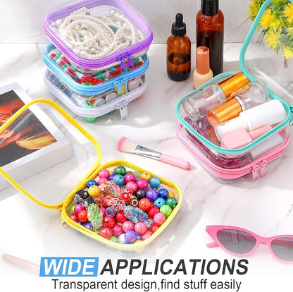 Sanwuta 6 Pcs Clear Hard Zipper Case Hard Plastic Zipper Pouches Makeup Bag Pencil Pouches Transparent Cases for Snacks Plastic Storage Organizer Box for Travel(Colorful,5 x 5 x 2 Inch)
