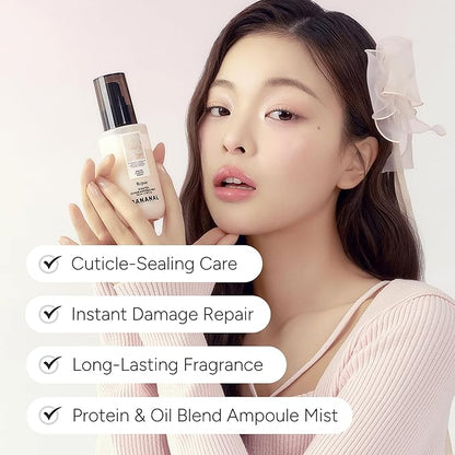 Korean Hair Serum Mist – Argan Oil & Silk Protein Ampoule for Nourishing, Frizz Control & Glass Hair Shine – White Floral Musk, 100ml / 3.38 fl oz