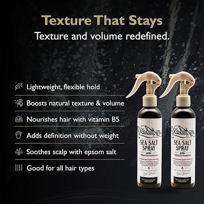 Sea Salt Spray – Lightweight Texture, Volume, and Flexible Hold with Epsom Salt & Pro-Vitamin B5 (2-pack, Tobacco Vanilla)