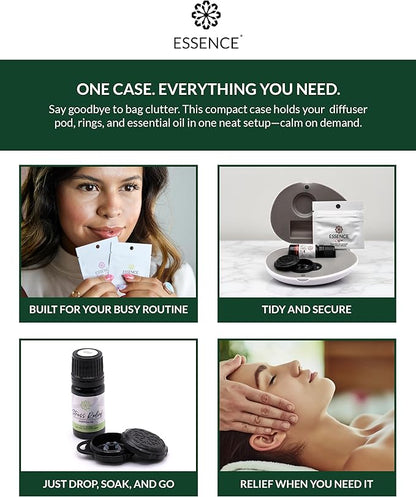 Essence Pearl Travel Case - Wearable Aromatherapy Kit with Nasal Diffuser Rings, Soaking Bay, and 5mL Essential Oil – Portable Wellness Gift Set for On?The?Go Self Care
