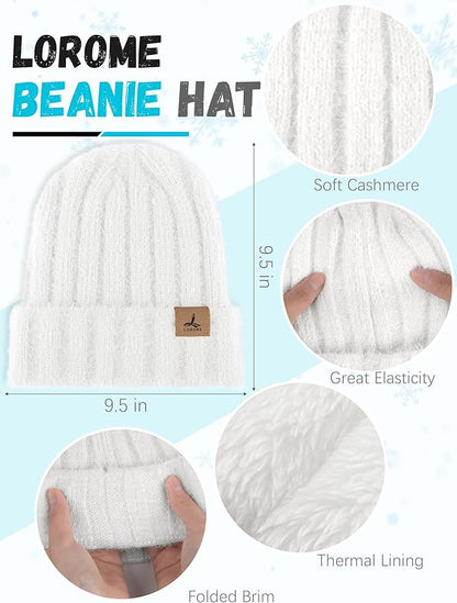 Winter Beanie Hat Scarf Gloves, Warm Fleece Knit Hat Long Scarf Neck Warmer Touch Screen Winter Gloves Set Gifts for Women