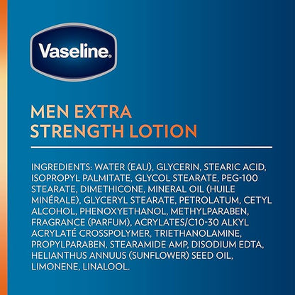 Vaseline Lotion for Men Extra Strength 3-in-1 for Face, Hands & Body + Original Lip Therapy for Dry Lips with Petroleum Jelly (3 Piece Set)