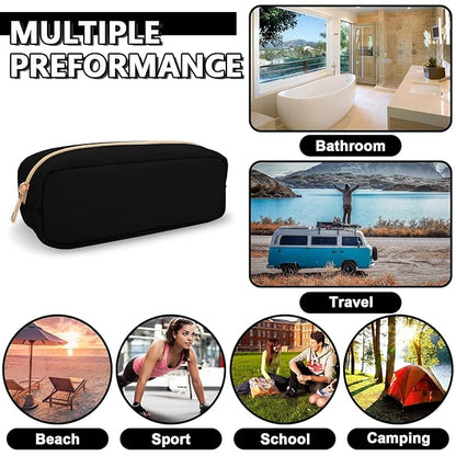Waterproof Small Pencil Case Makeup Bag for Purse,Cute Pencil Pouch Preppy Nylon Makeup Brush Holder with Zipper,Girls Portable Storage Case Small Pen Bag for Office(Slim-Black)