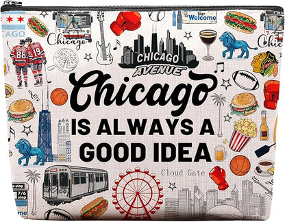 Chicago Travel Souvenirs - Cosmetic Bag, Themed Gifts for Travellers, Women & Friends