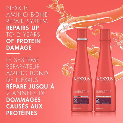 Nexxus Bond Repair Shampoo, Conditioner & Intense Rebond Treatment Bundle Amino Bond 3 Pack for All Types of Damaged Hair, with Keratin Protein and Amino Acids,