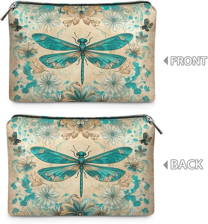 COEQINE Dragonfly Cosmetic Makeup Bag for Women Western Leather Cosmetic With Zipper for Travel Cosmetic Case for Ladies Party Bag Leather Purse for Women Small Cosmetic Wallet for Birthday Party