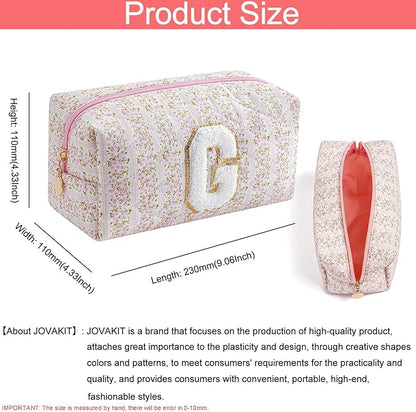 JOVAKIT Makeup Bag Cosmetic Bags for Women, Christmas Gifts for Girls Age 6-18, Alphabet Pink Floral Coquette Zipper Travel Makeup Pouch, Organizer Case Trendy Stuff (Pink Floral G)