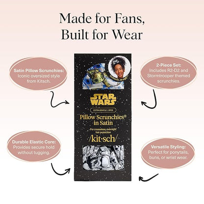 Kitsch x Star Wars R2-D2 & Stormtrooper Scrunchies for Women- Softer Than Silk Scrunchie - No Crease Hair Ties - Perfect For Day And Night Creaseless Hair Accessories for Girls | Ideal Gifts for Women