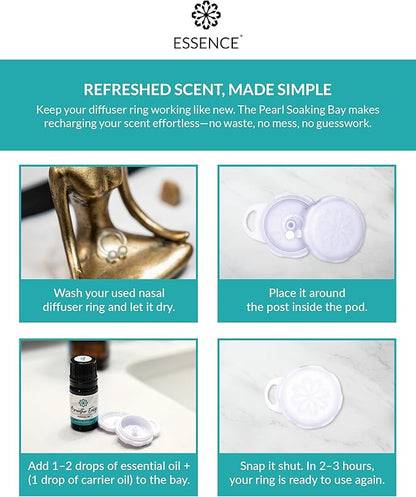 Essence Pearl Travel Case - Wearable Aromatherapy Kit with Nasal Diffuser Rings, Soaking Bay, and 5mL Essential Oil – Portable Wellness Gift Set for On‑The‑Go Self Care