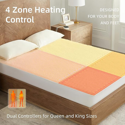 Bwarm Muilt-Zone Heated Mattress Pad King Wool Electic Mattress Pad, Touchscreen Bed Warmer with 9 Heat Settings, 1-12 Hours Auto Off Memory Deep Pocket,Machine Wash White King 78" x 80"