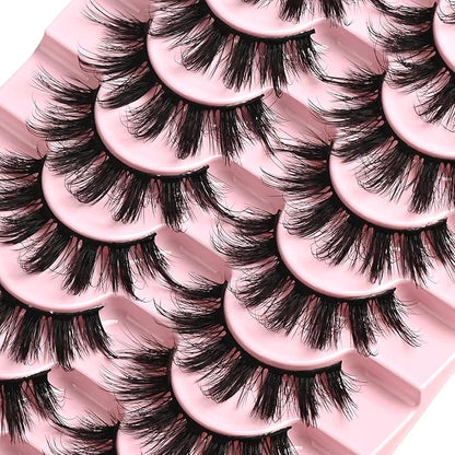 FARRED Fluffy Lashes Natural Eyelashes Short Wispy Doll Eye Lash Strips 10 Pairs Separated Volume Eyelash Pack 17mm Dramatic Wispies Fake Strip Lashes Clusters Cat Eye Pestañas Spiky Look