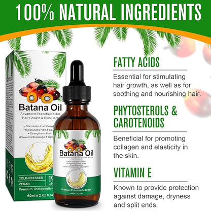 Batana Oil for Hair Growth,60ml 100% Pure Natural Cold Pressed Organic Oil,Promotes Hair Growth for Men & Women,Hydrating & Repairing Dry,Damaged Hair Skin Care,Enhances Hair & Skin Radiance