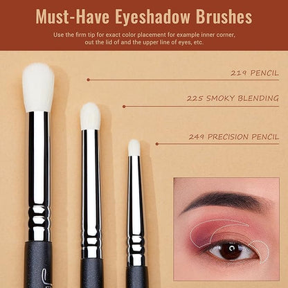 Jessup Eyeshadow Brush Set 11pcs Eye Makeup Brushes Set Professional Eye Shadow Brush Blending Brush Shader Crease Brush Black T340