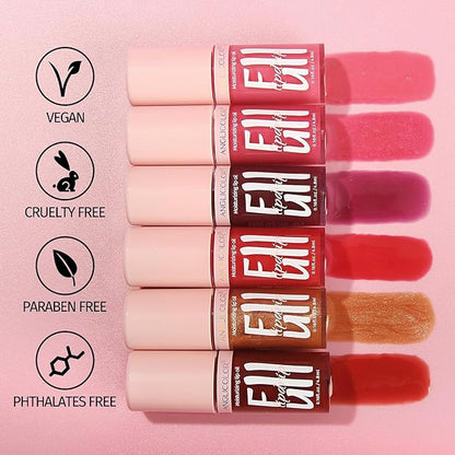 Anglicolor 2PC Lip Oil and Metallic Glitter Pink Lipstick,Natural Lip Plumper,Fruit Flavoured Lip Oil,For Dry Lip's Moisturizing Hydrating,Vegan & Cruelty-free (04 Medusa+15)