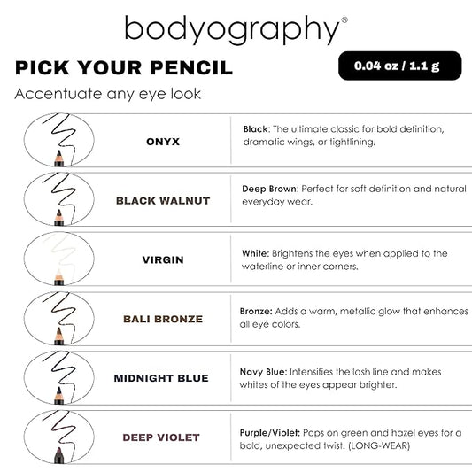 Bodyography Cream Eye Pencil, Midnight Blue - Navy Wooden Eyeliner for Eyes & Eyebrows, Long-Lasting Cruelty-Free Coconut Oil Cosmetic Liner