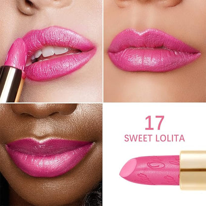 Oulac Hot Pink Lipstick for Women with Metallic 3D Shine Lightweight Hydrating Formula, High Impact Lip Color, Vegan Beauty, Full Coverage Lip Makeup, Christmas Gifts for Women, Sweet Lolita(17)