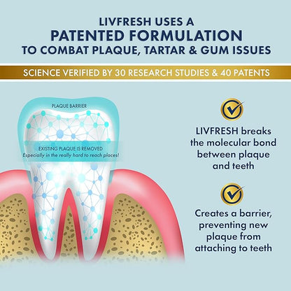 LIVFRESH Toothpaste Gel, Clinically Proven to Remove Plaque 250% Better, Improves Gum Health 190% Better, Prevents & Reduces Tartar, Freshens Breath, SLS Free Dental Gel, Peppermint, 2 Pack