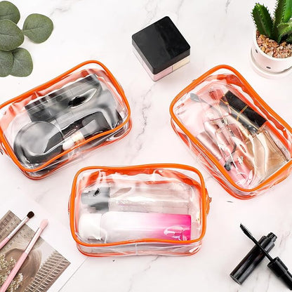 Weewooday 12 Pieces Clear Makeup Bags Cosmetic Storage Bags PVC Zipper Pouches Travel Waterproof Makeup Plastic Case for Women Organizing Toiletries Traveling Bathroom(Medium,Orange)